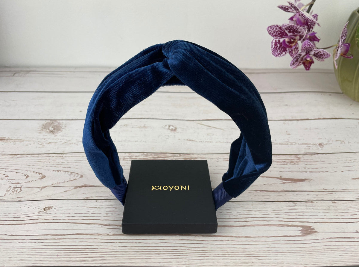 Handmade Knotted Velvet Headband: Dark Navy Blue Hair Accessory