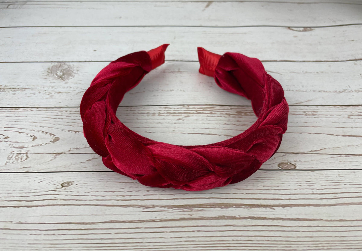 Handmade Red Velvet Braided Headband - Stylish Padded Design, Perfect Gift for Her