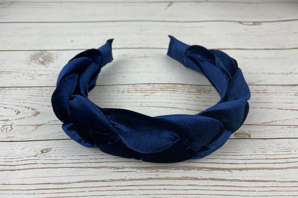 Dark Blue Velvet Parliament Knotted Headband, Women's Navy Blue Braided Hairband