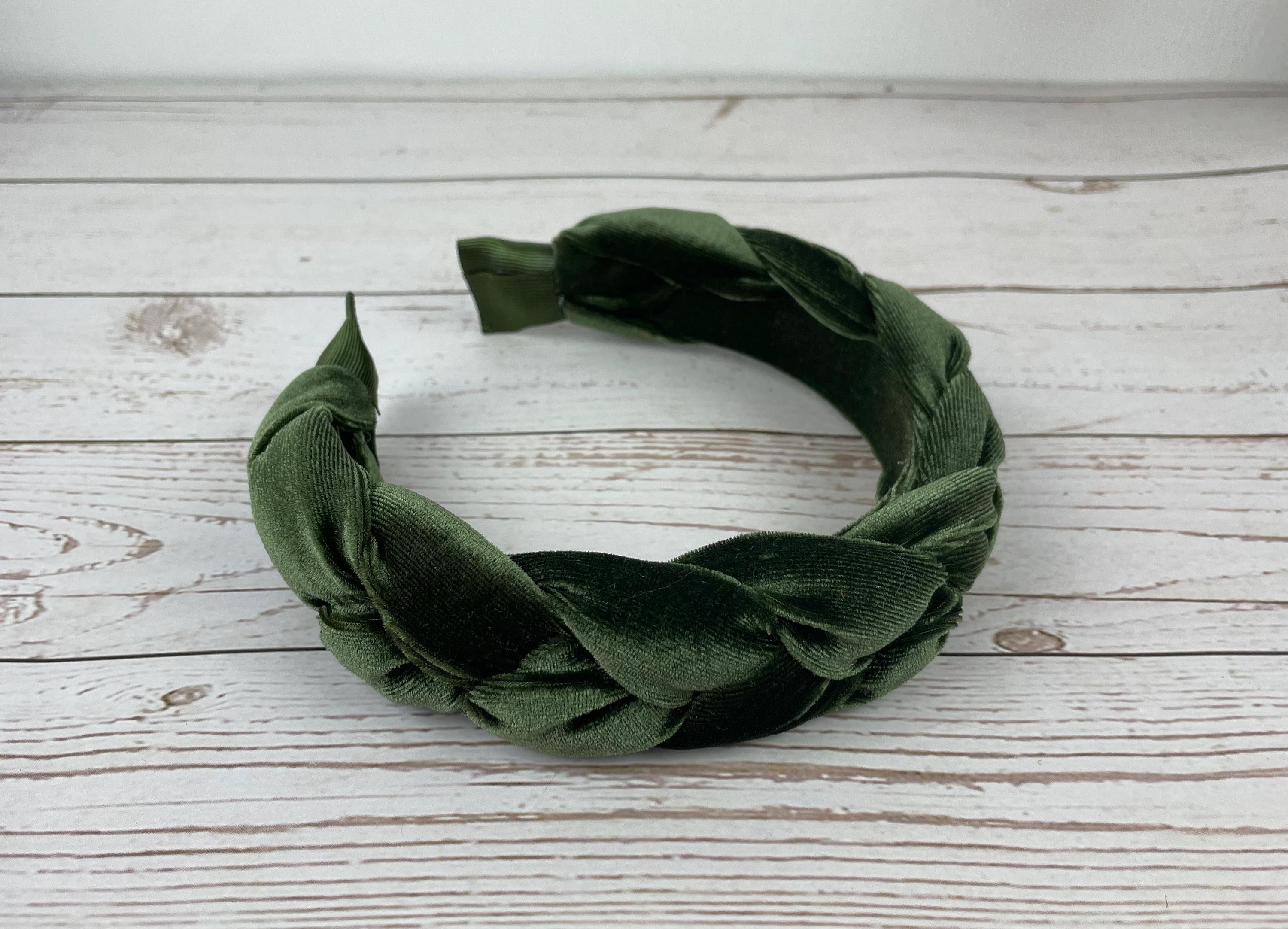 Stylish Khaki Green Velvet Braided Headband - Knotted Padded Hair Accessory for Fashionable Women