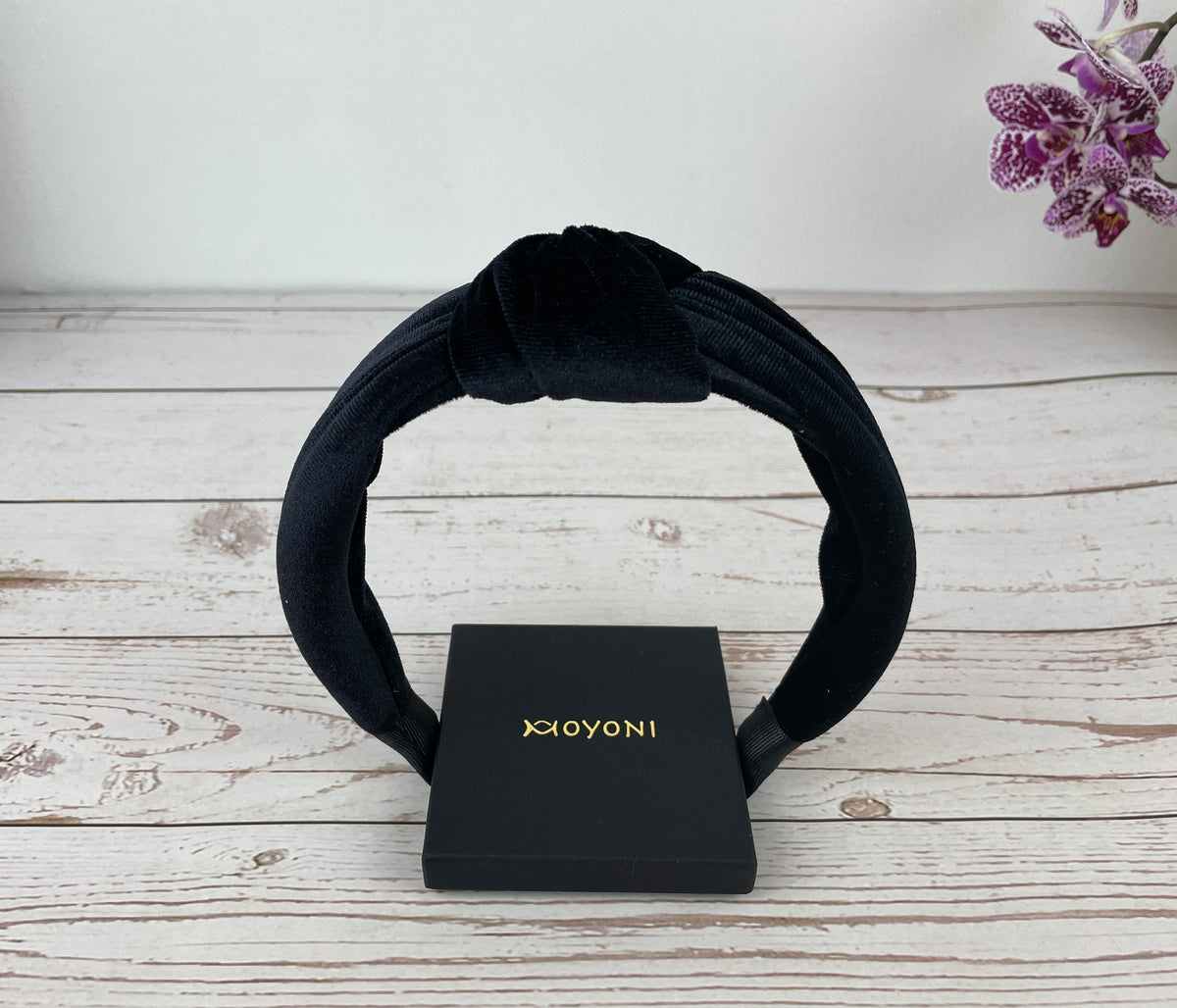 Black Velvet Knotted Headband, Wide Alice Band, Winter Party Hair Accessory