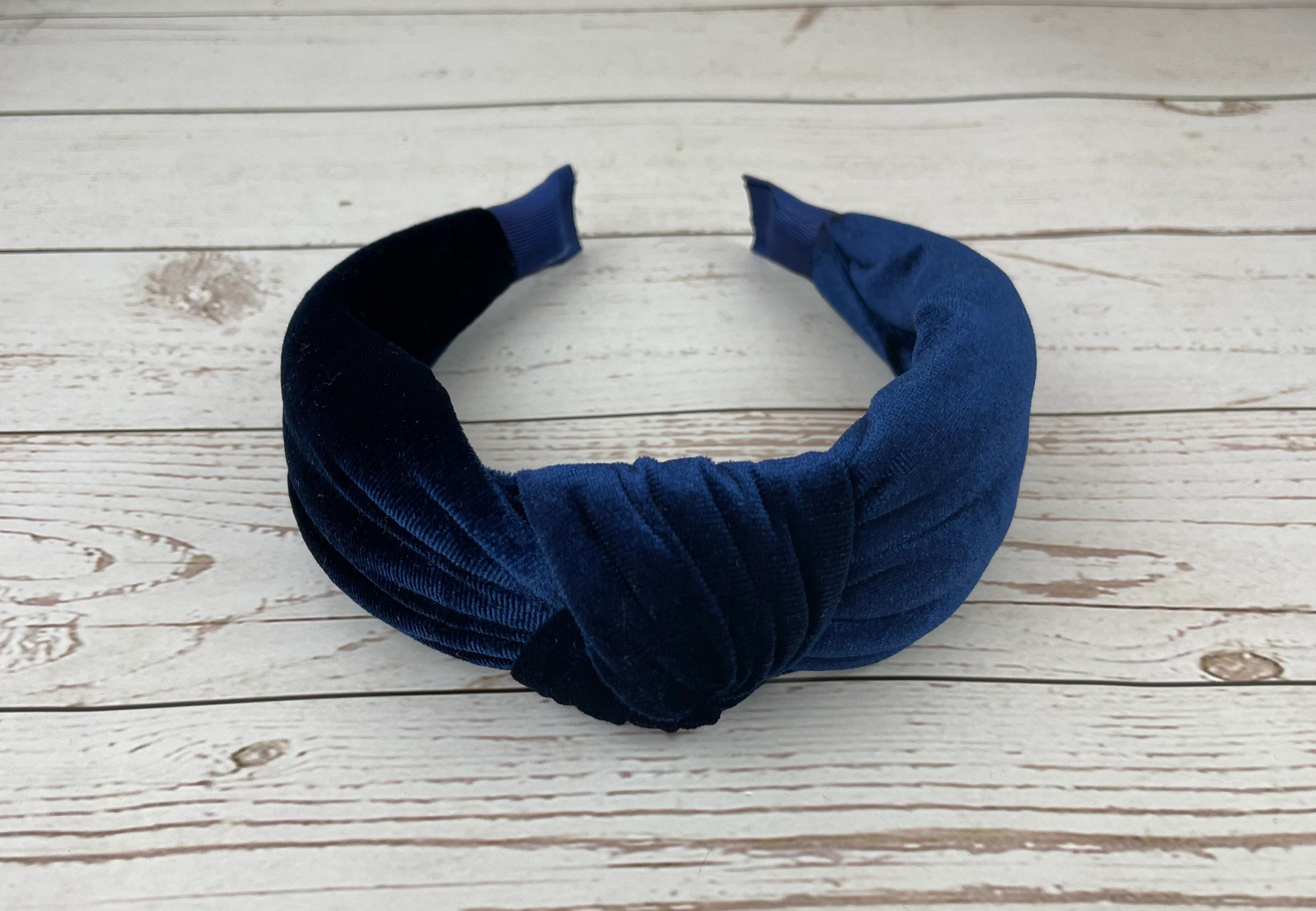 Classic Parliament Blue Knotted Velvet Headband - Fashionable Dark Navy Blue Hairband for Women