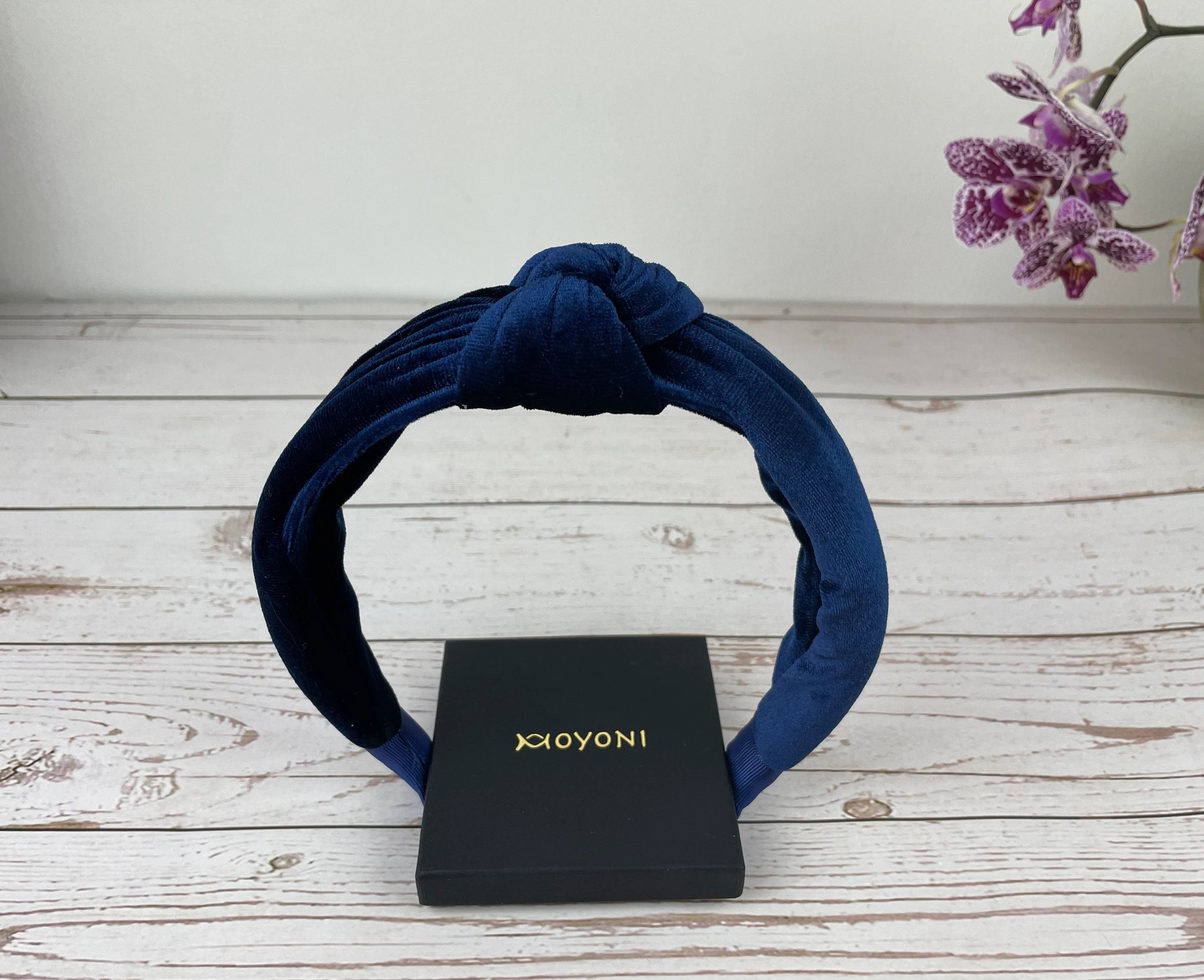 Classic Parliament Blue Knotted Velvet Headband - Fashionable Dark Navy Blue Hairband for Women