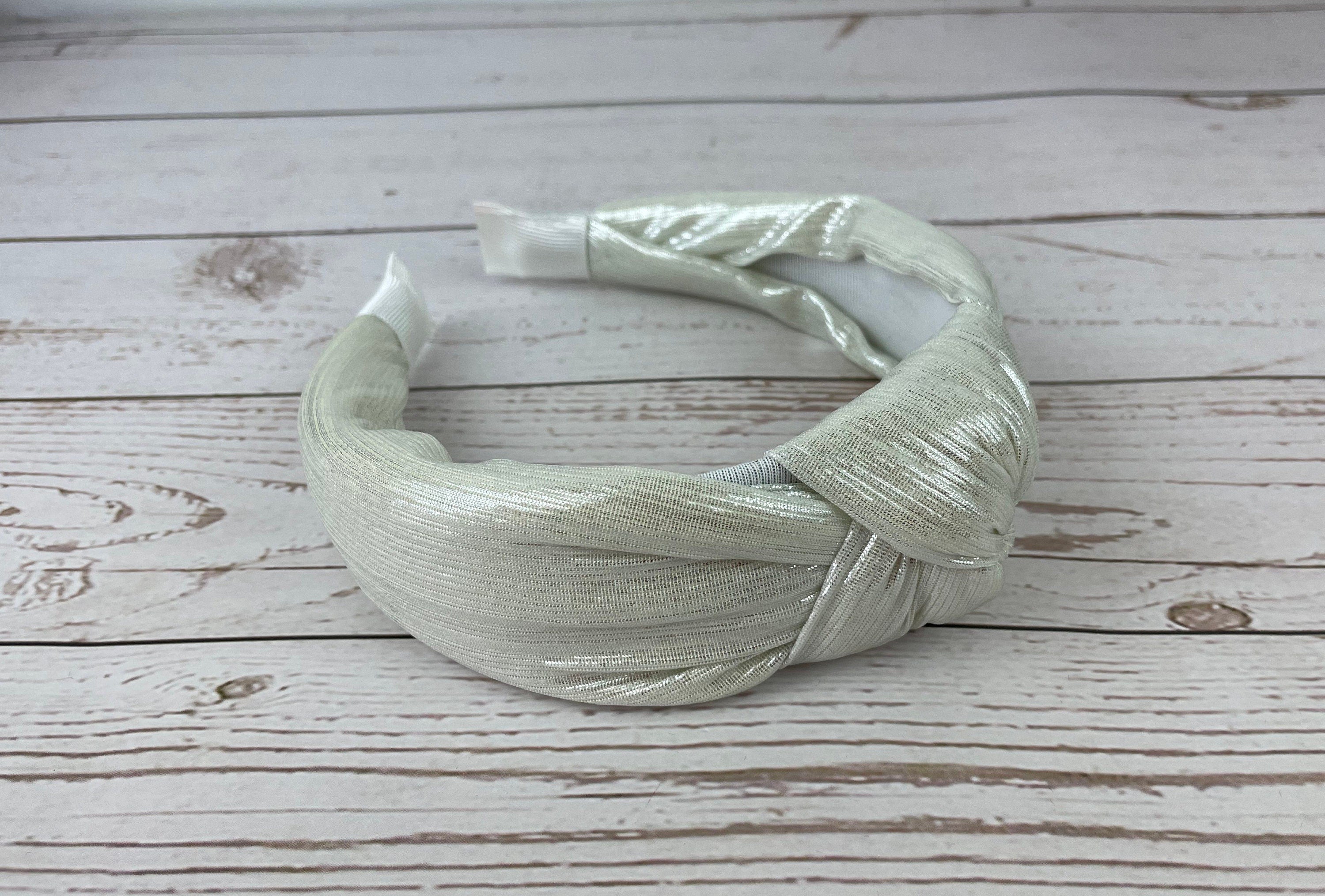 Off-White Shiny Jersey Fabric Headband - Elegant Hair Accessory for Women, Ideal for Weddings and Celebrations