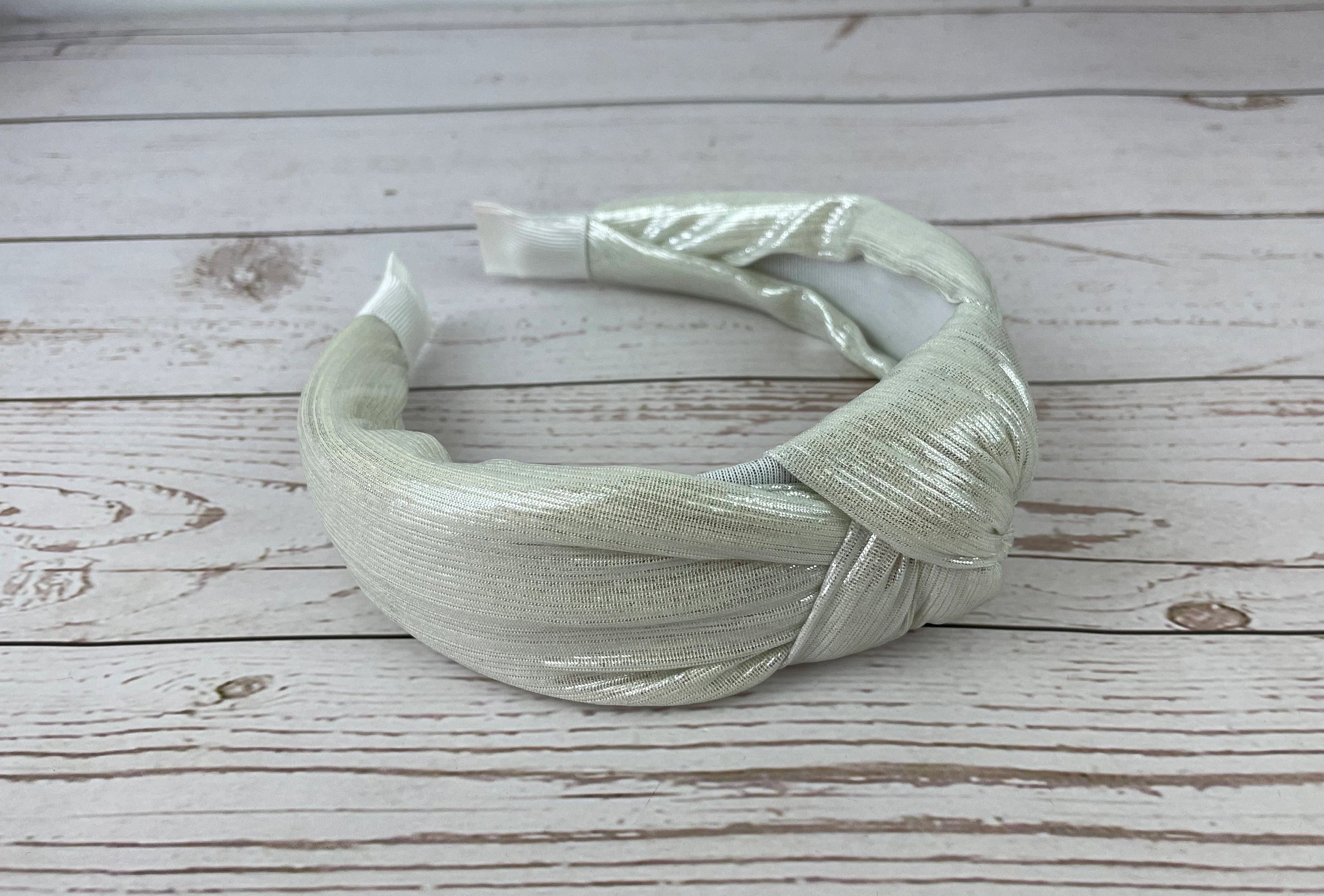 Elegant Off-White Shiny Jersey Fabric Headband - Ideal Hair Accessory for Weddings and Celebrations