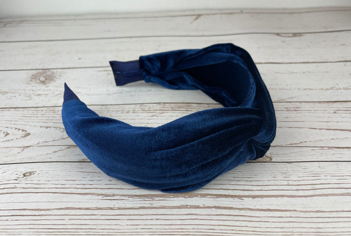Handmade Knotted Velvet Headband: Dark Navy Blue Hair Accessory