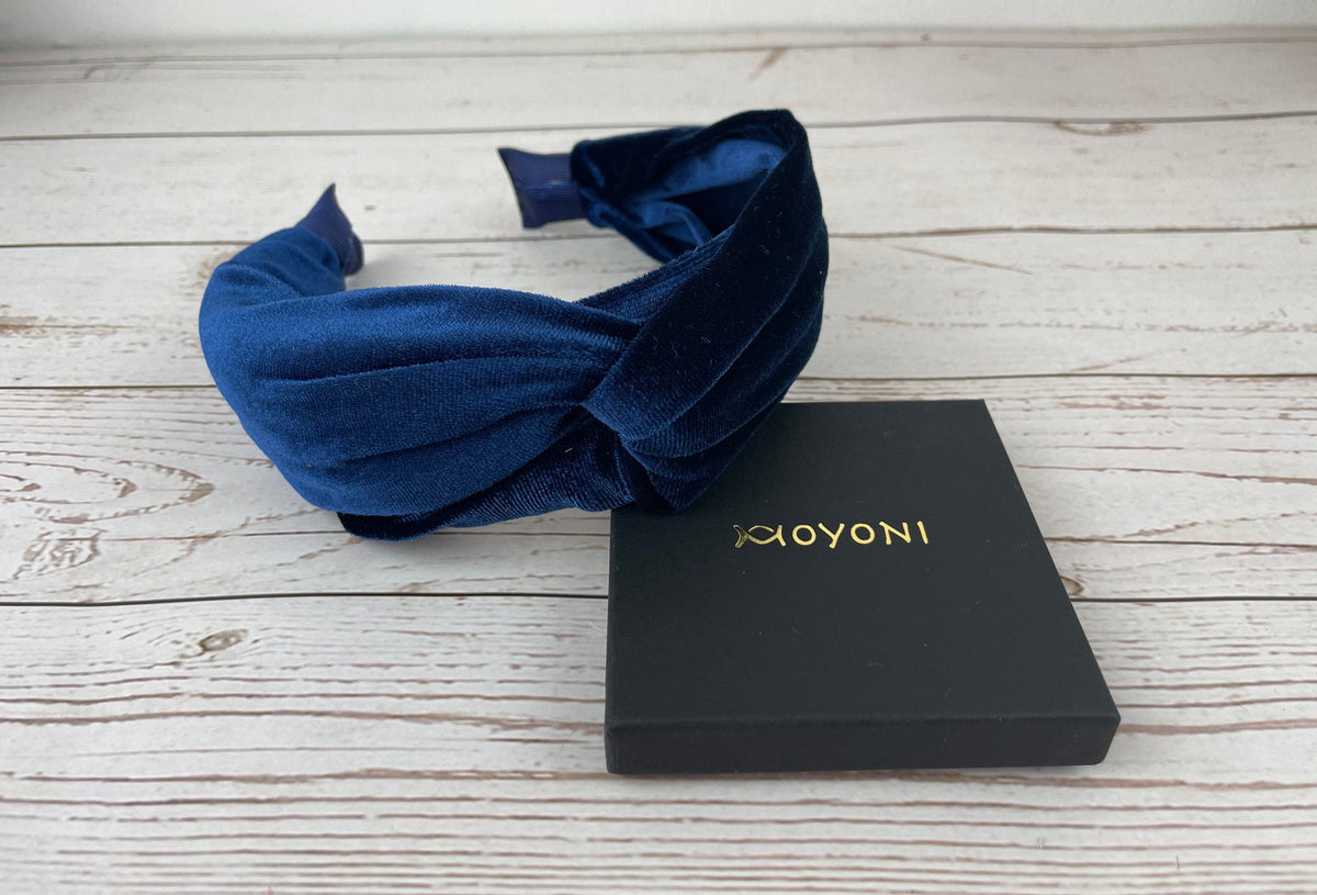 Handmade Knotted Velvet Headband: Dark Navy Blue Hair Accessory