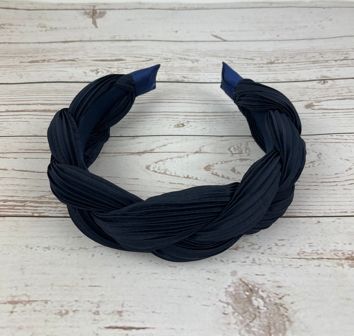 Navy Padded Satin Headband, Ruched Braided Alice Band, Wedding Guest Hair Accessory