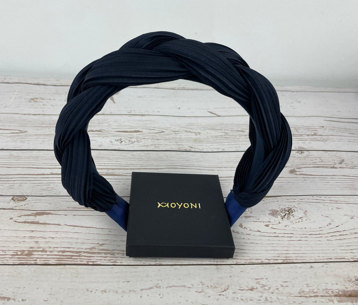 Navy Padded Satin Headband, Ruched Braided Alice Band, Wedding Guest Hair Accessory