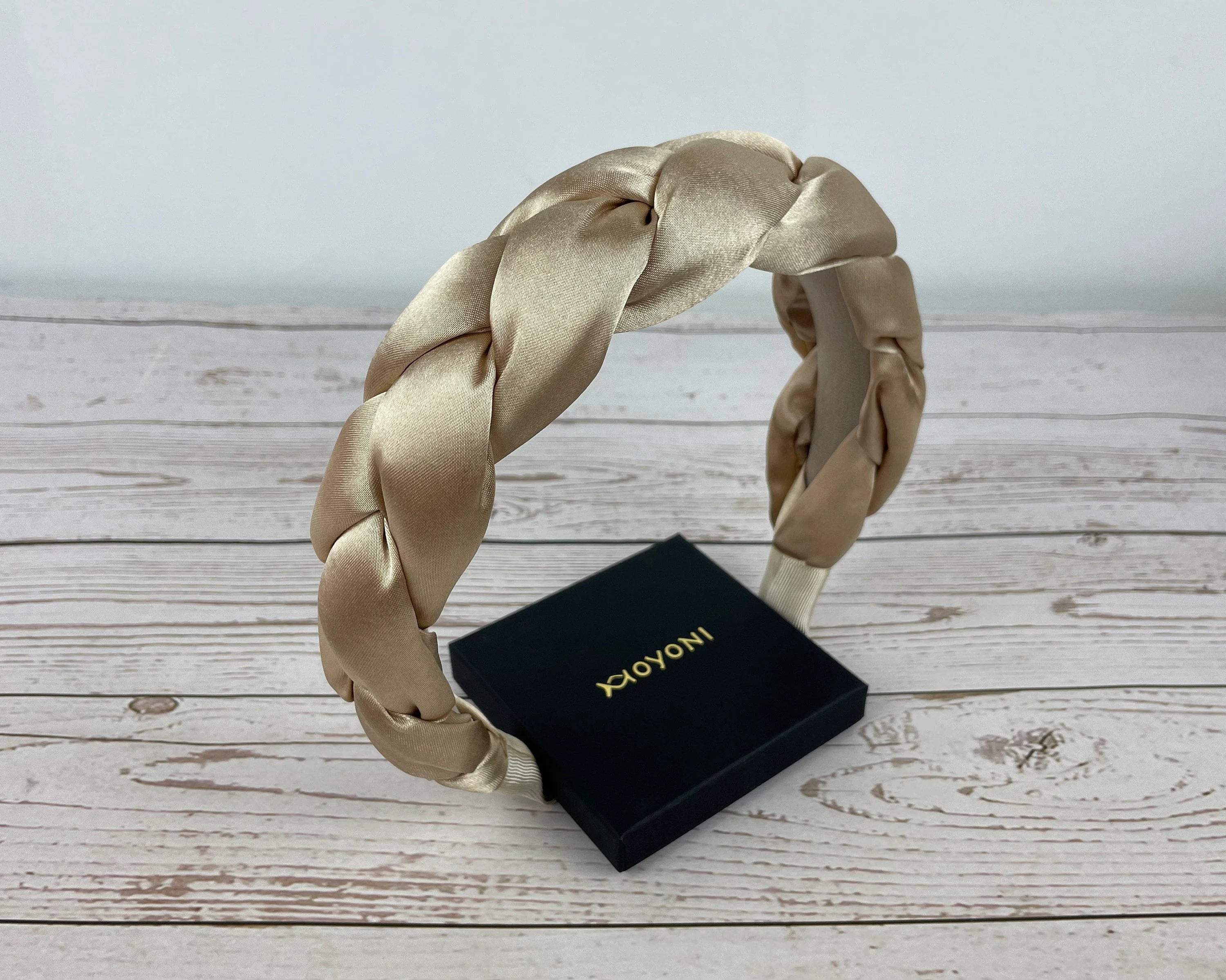 Elegant Dark Beige Satin Braided Headband - Perfect Accessory for Special Occasions