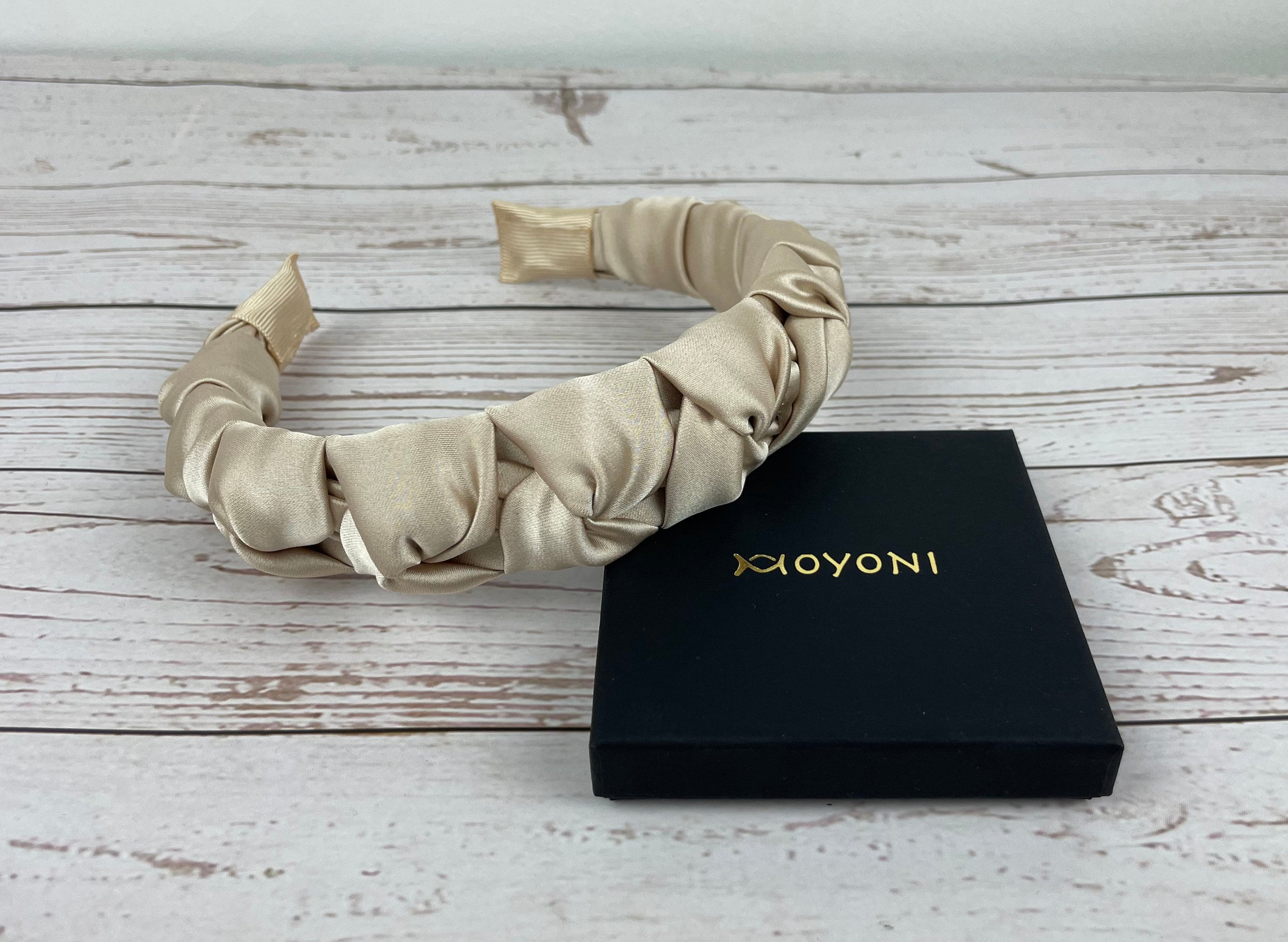 Beautiful Light Beige Satin Headband - Twisted Thin Fashion Hairband - Stylish Beige Braided Turban Hair Accessories available at Moyoni Design