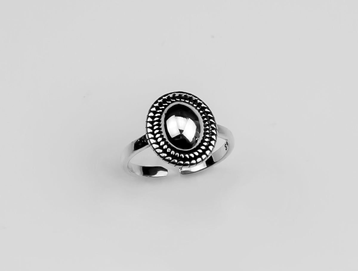 Adjustable Sterling Silver Dome Ring, Beaded Boho Statement Ring for Women