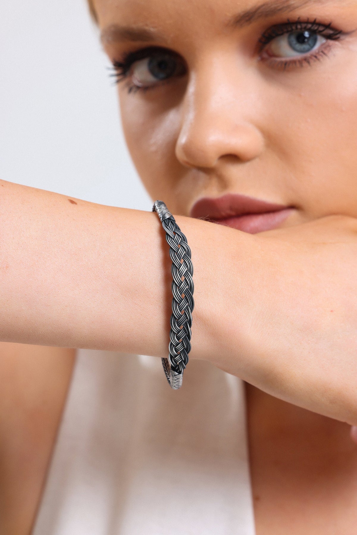 Stylish BRAIDED BRACELET, Sterling Silver, Chain Handmade Bracelet, Silver Chain Bracelet, Gift for Mom available at Moyoni Design