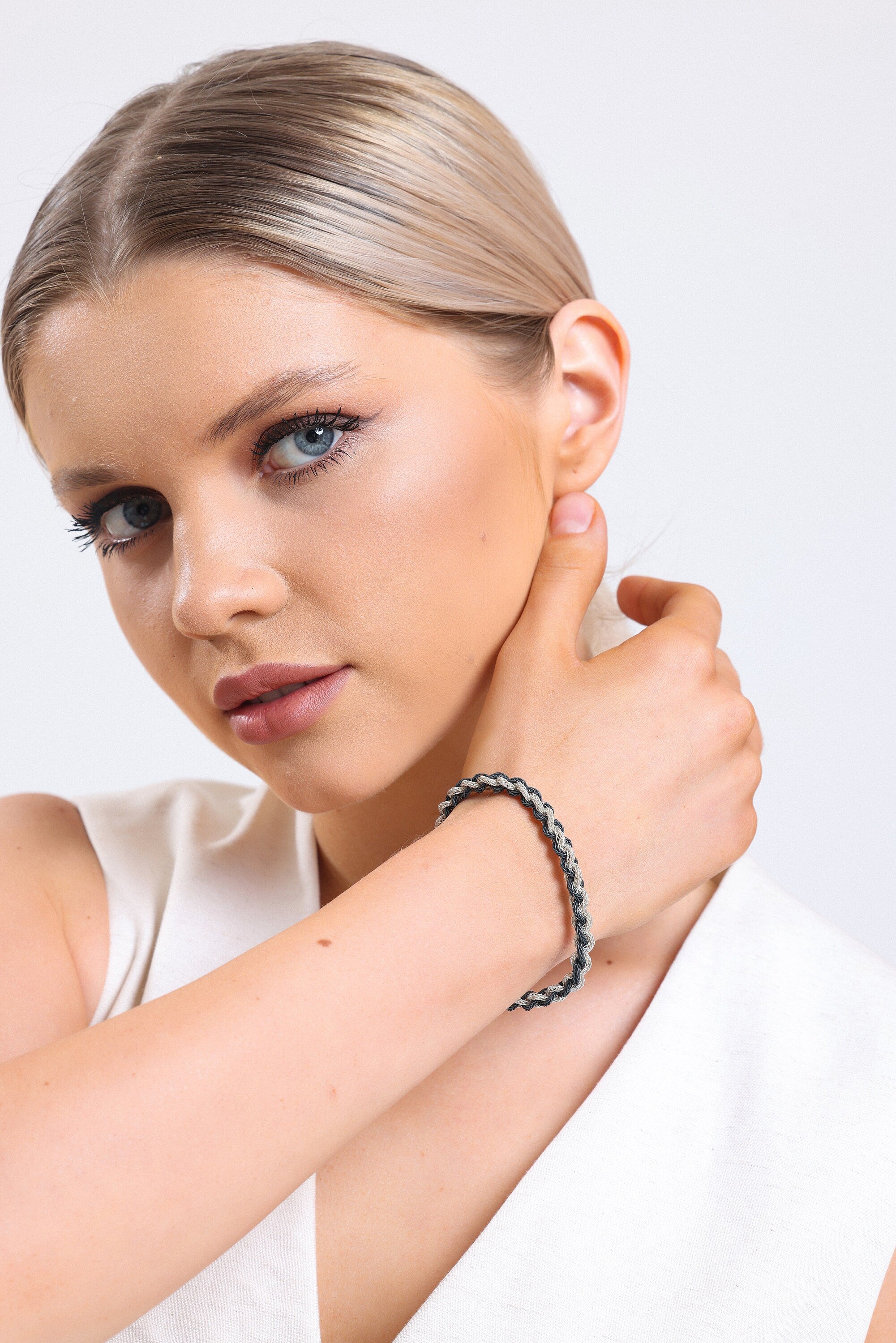 Handmade Dual-Tone Braided Sterling Silver Bracelet