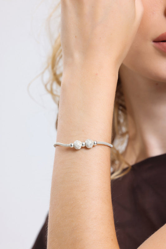 Elegant BRIDESMAID BRACELET, Handmade Silver, Unique Design Band, Bride Gift Bracelet, Silver Beads, Braided Bracelet available at Moyoni Design