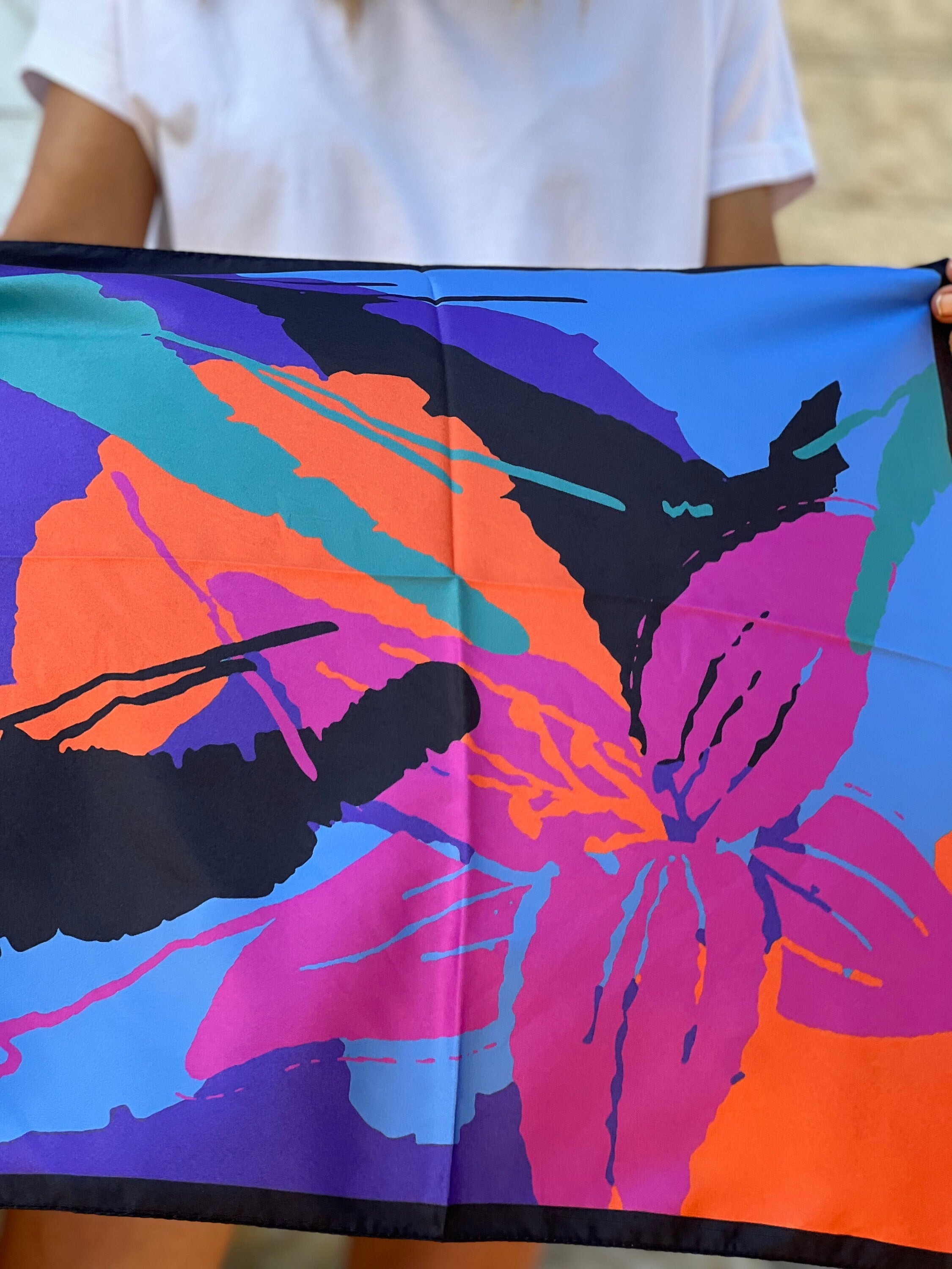 Vibrant Floral Print Silk Scarf - Multicolor Fashion Accessory