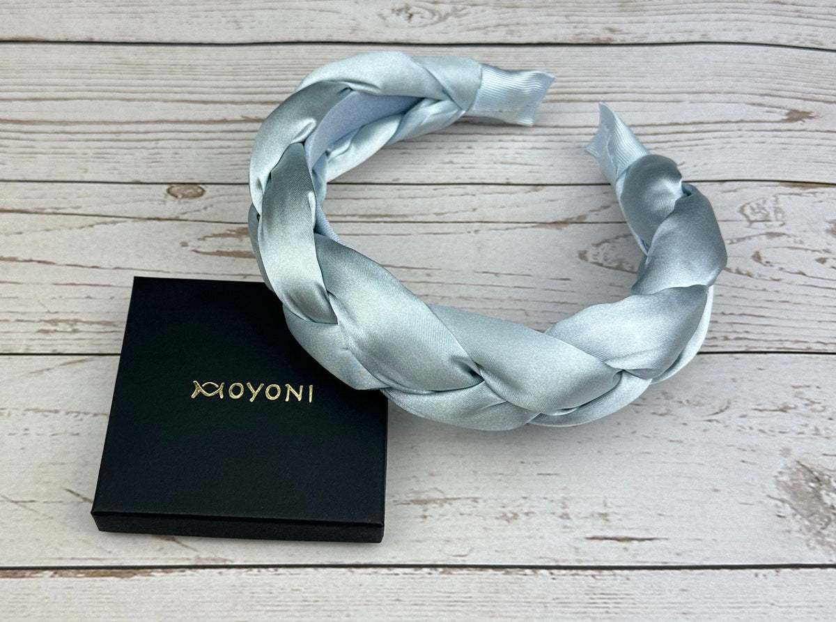 Light Blue Satin Braided Knot Headband - Classic and Stylish Baby Blue Hair Accessory for Women