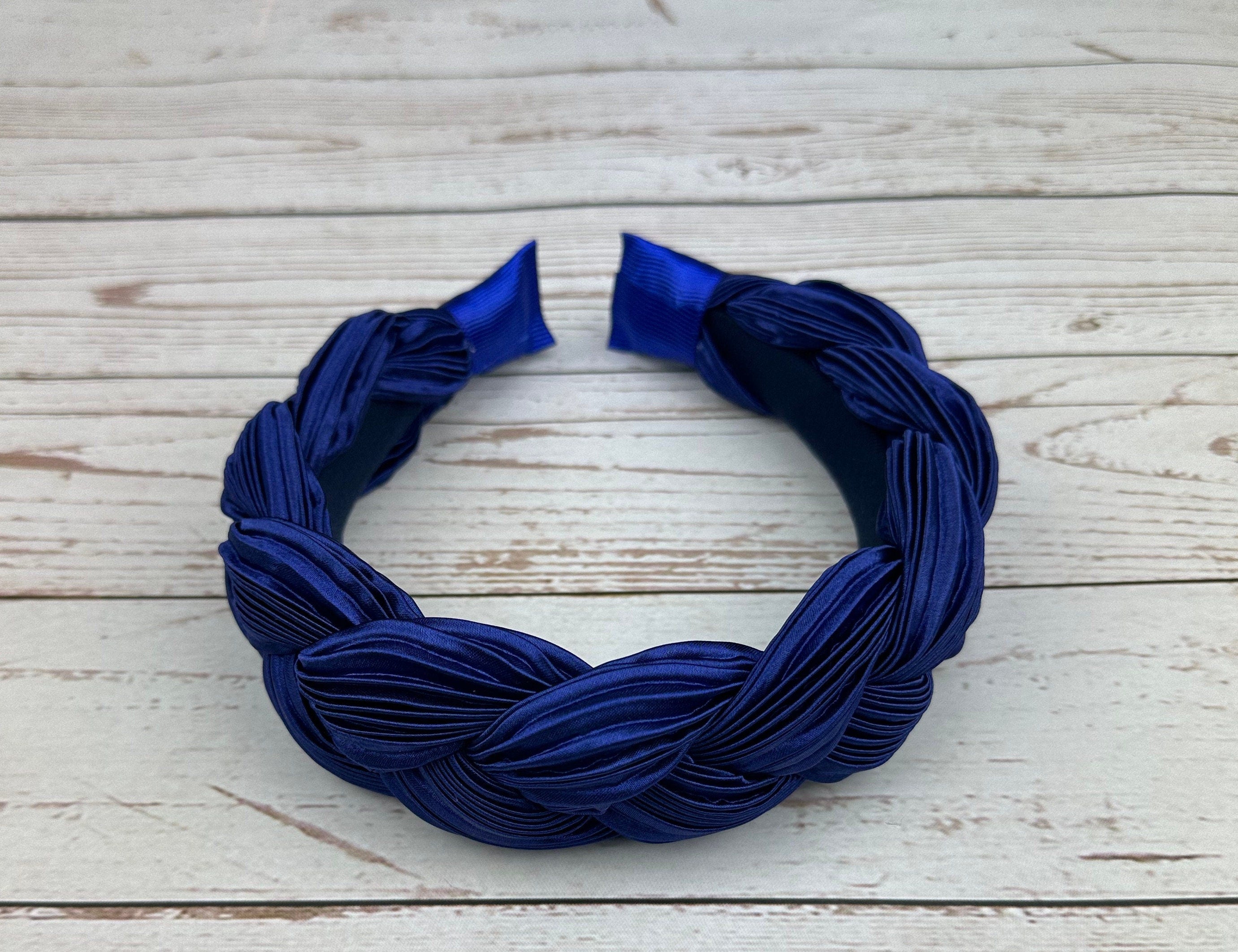 Dark Blue Satin Headband, Knotted Headband, Women Ruched Headband, Headband for Women, Parliament Blue Braided Hairband, Navy Blue Headband