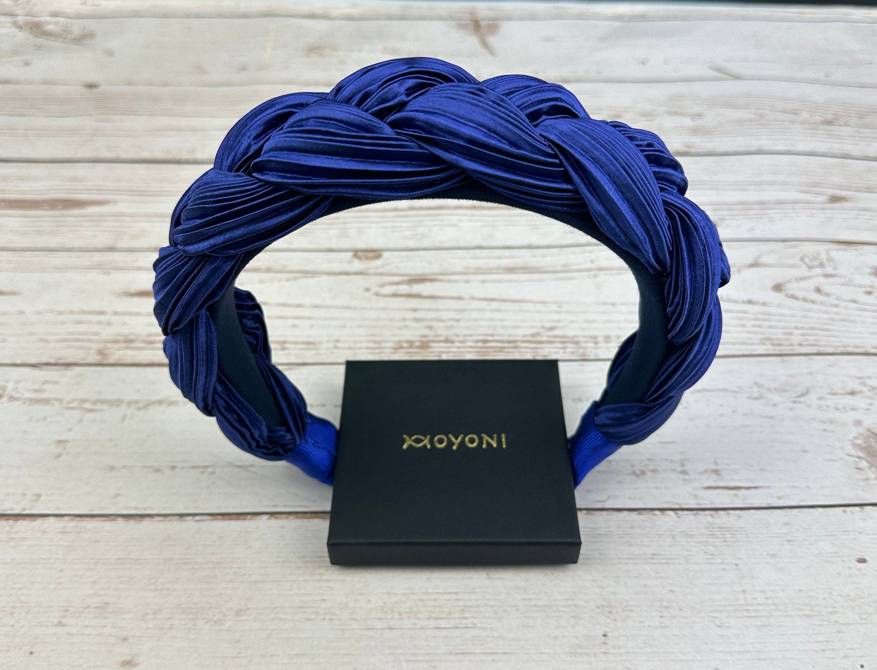 Dark Blue Satin Headband, Knotted Headband, Women Ruched Headband, Headband for Women, Parliament Blue Braided Hairband, Navy Blue Headband