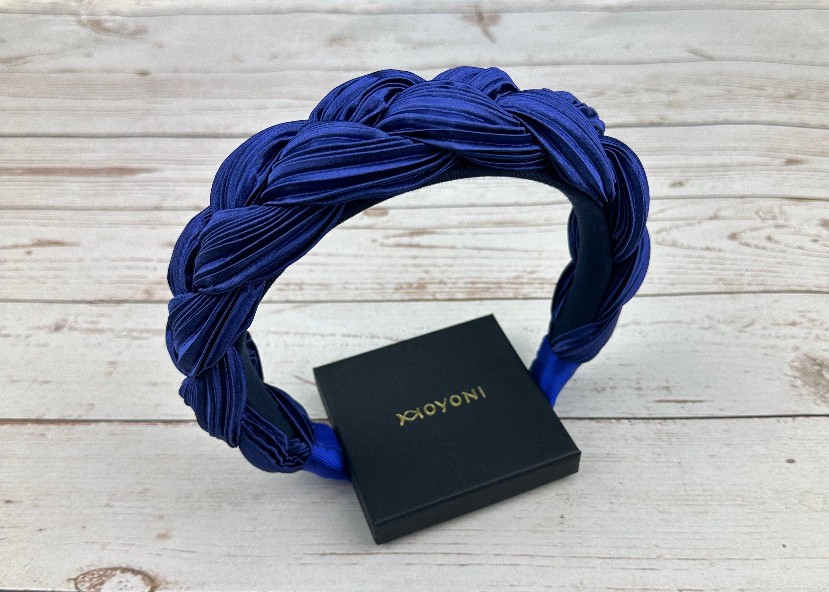 Dark Blue Satin Headband, Knotted Headband, Women Ruched Headband, Headband for Women, Parliament Blue Braided Hairband, Navy Blue Headband