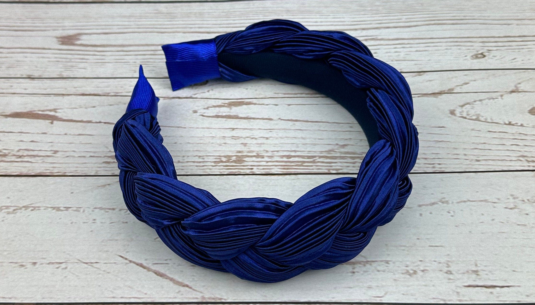 Dark Blue Satin Headband, Knotted Headband, Women Ruched Headband, Headband for Women, Parliament Blue Braided Hairband, Navy Blue Headband