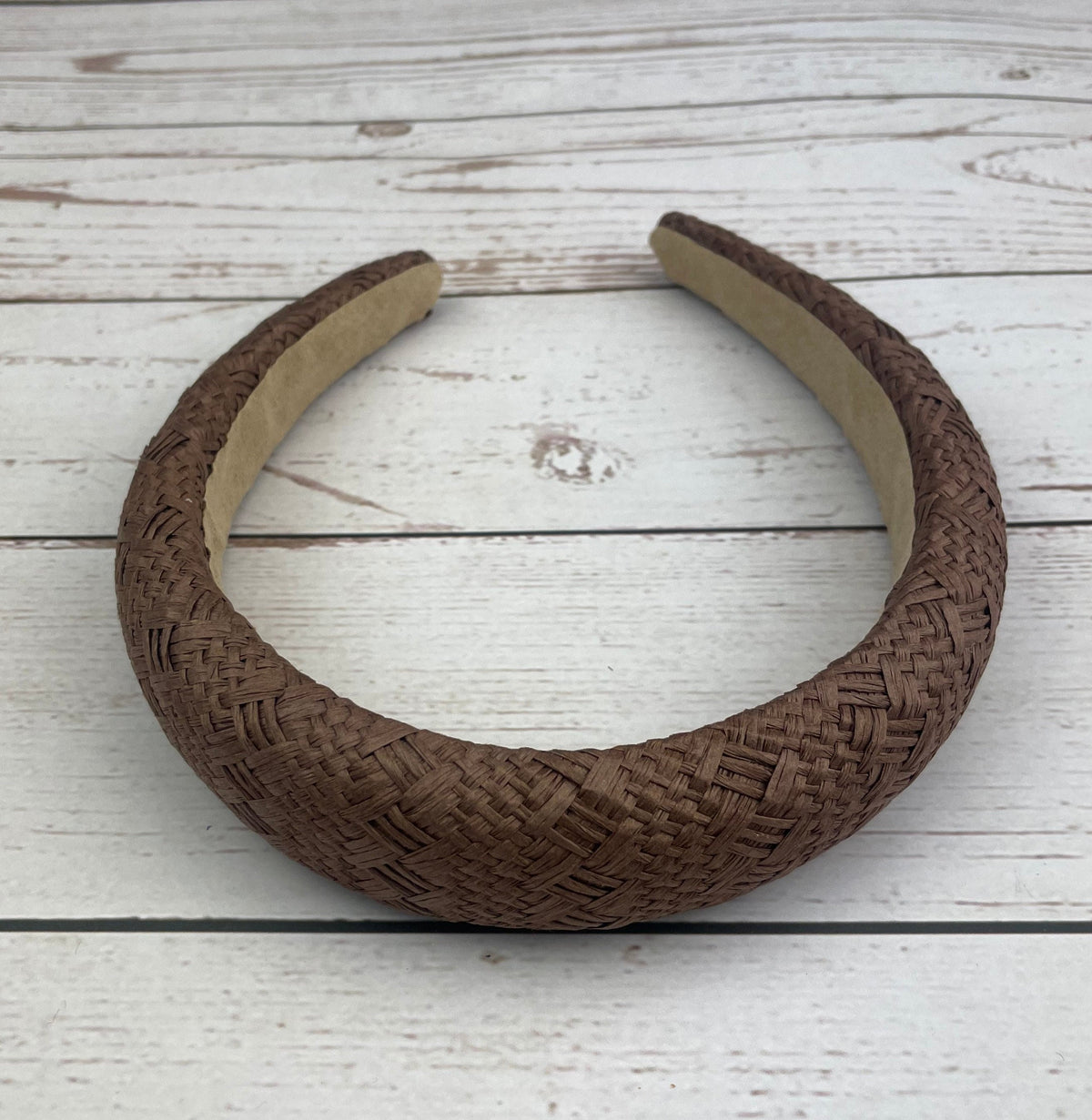 Brown Color Straw Padded Headband, Bohemian Headband, Wide Headband, Dark Color Raffia Padded Hairband, Straw Weaving Headband