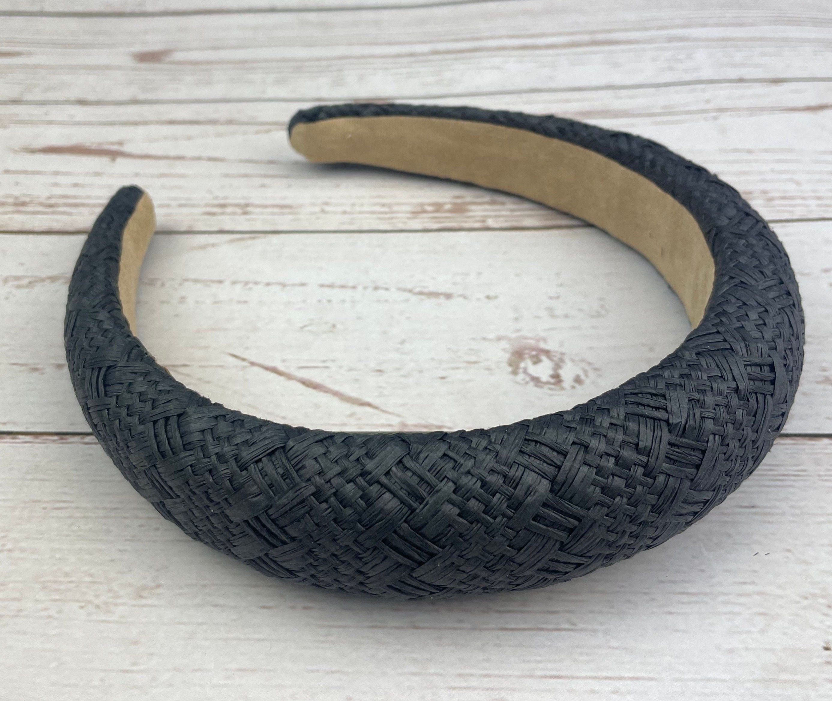 Black Color Straw Padded Headband, Bohemian Headband, Wide Headband, Dark Color Raffia Padded Hairband, Straw Weaving Headband