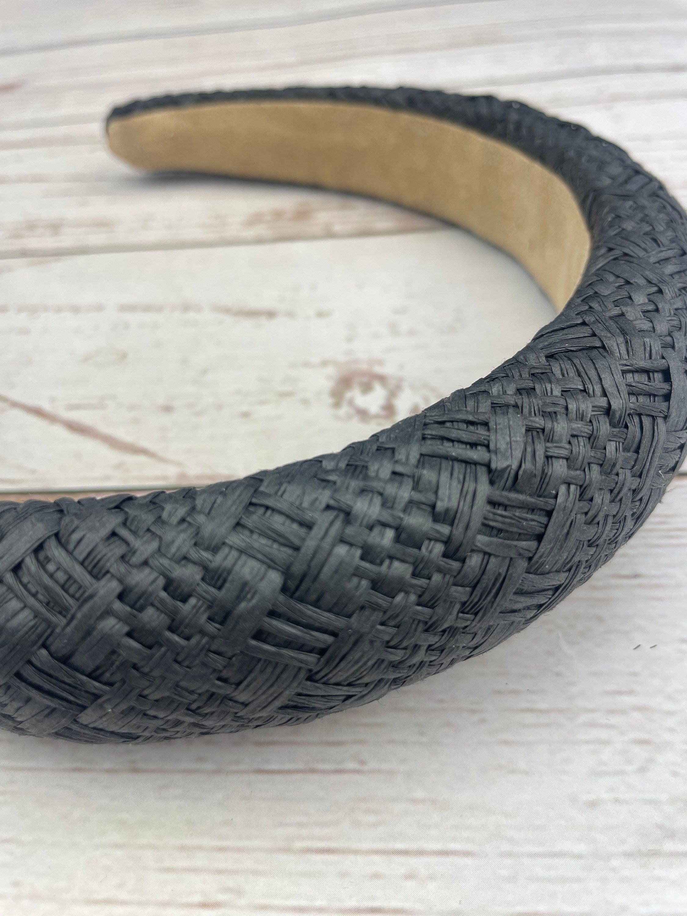 Black Color Straw Padded Headband, Bohemian Headband, Wide Headband, Dark Color Raffia Padded Hairband, Straw Weaving Headband