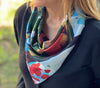 High-Quality Dark Blue Green Orange Bird Pattern Satin Scarf, Perfect Gift for Women with Special Design, Animal Prints and Hair Accessory available at Moyoni Design