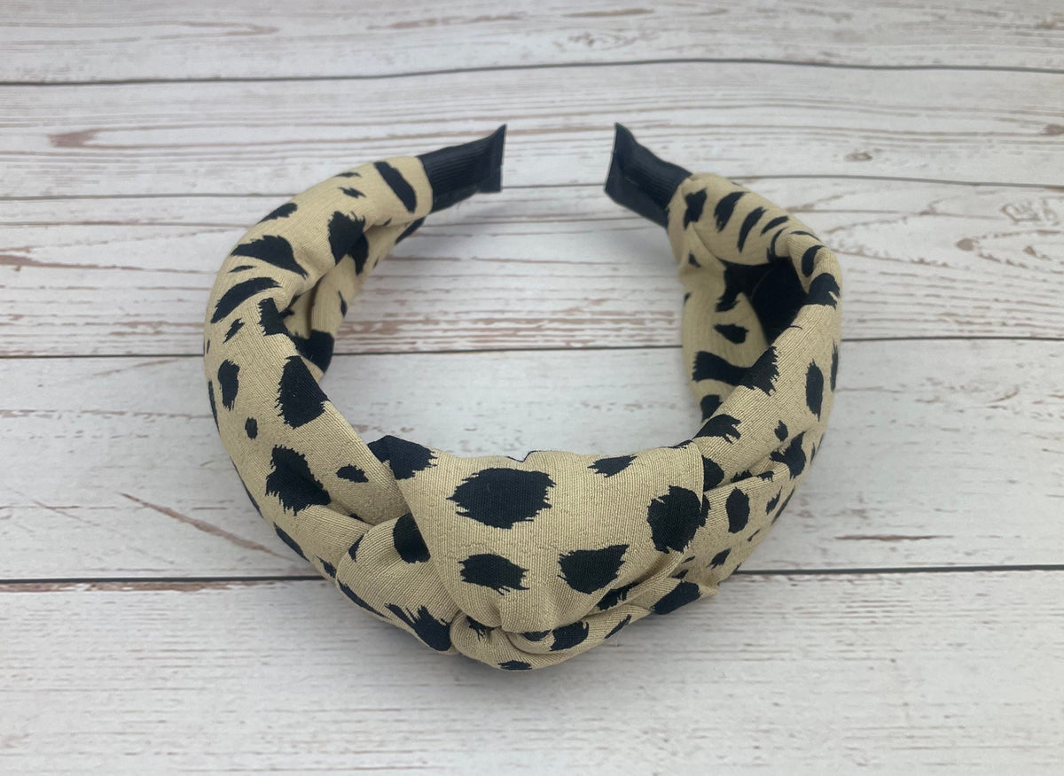 Leopard Print Knotted Headband, Women Headband, Beige Brown Headband, Stylish Hairband, Wide Headband, Padded Headband