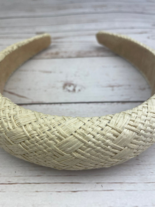 Cream Color Straw Padded Headband, Headbands for Women, Bohemian headband, Wide Headband, Light Beige Raffia Padded Hairband, Straw Headband