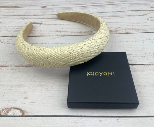 Cream Color Straw Padded Headband, Headbands for Women, Bohemian headband, Wide Headband, Light Beige Raffia Padded Hairband, Straw Headband