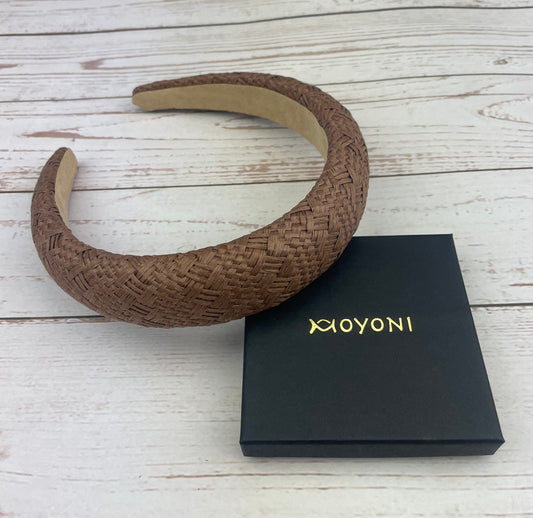 Brown Color Straw Padded Headband, Bohemian Headband, Wide Headband, Dark Color Raffia Padded Hairband, Straw Weaving Headband