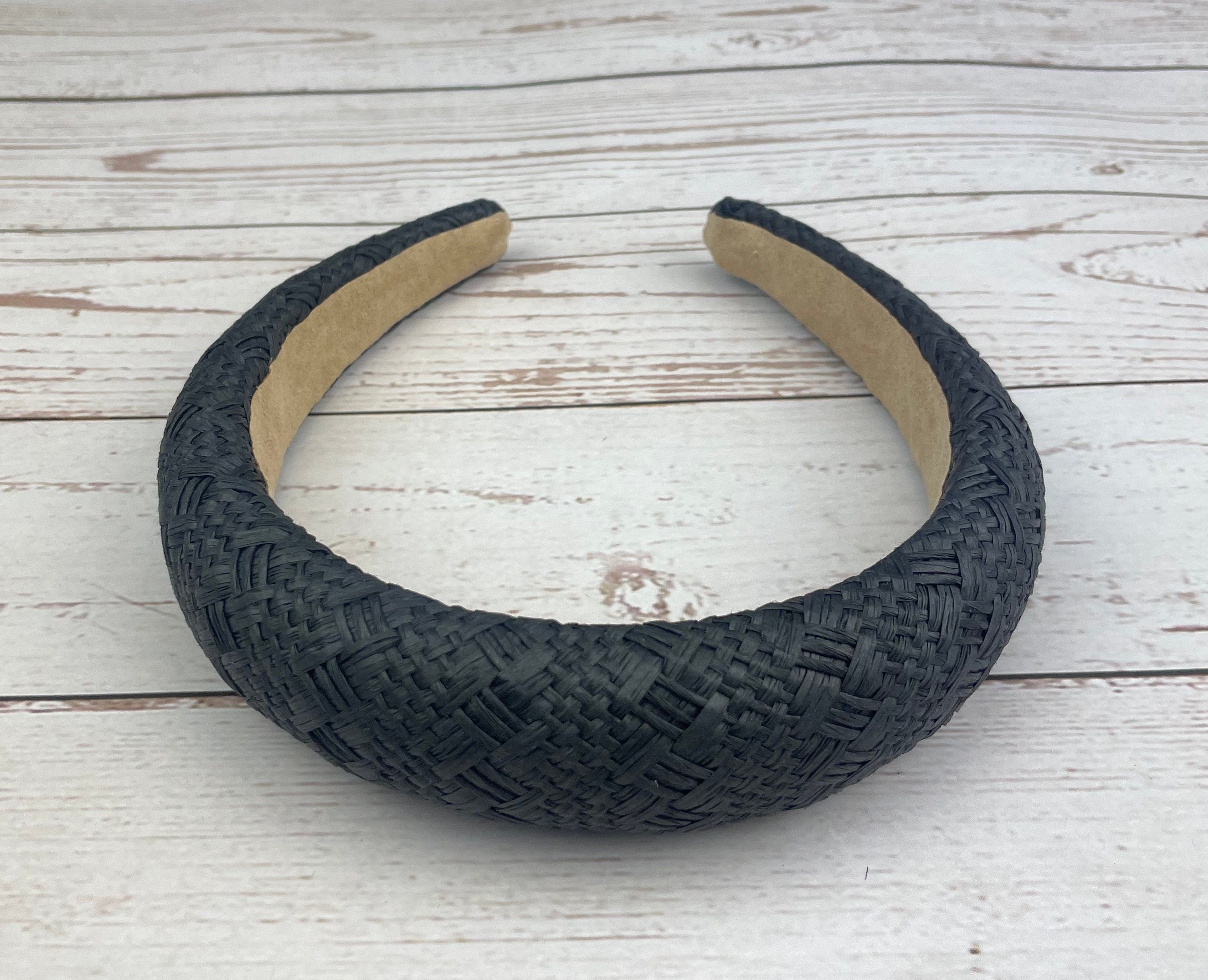 Black Color Straw Padded Headband, Bohemian Headband, Wide Headband, Dark Color Raffia Padded Hairband, Straw Weaving Headband