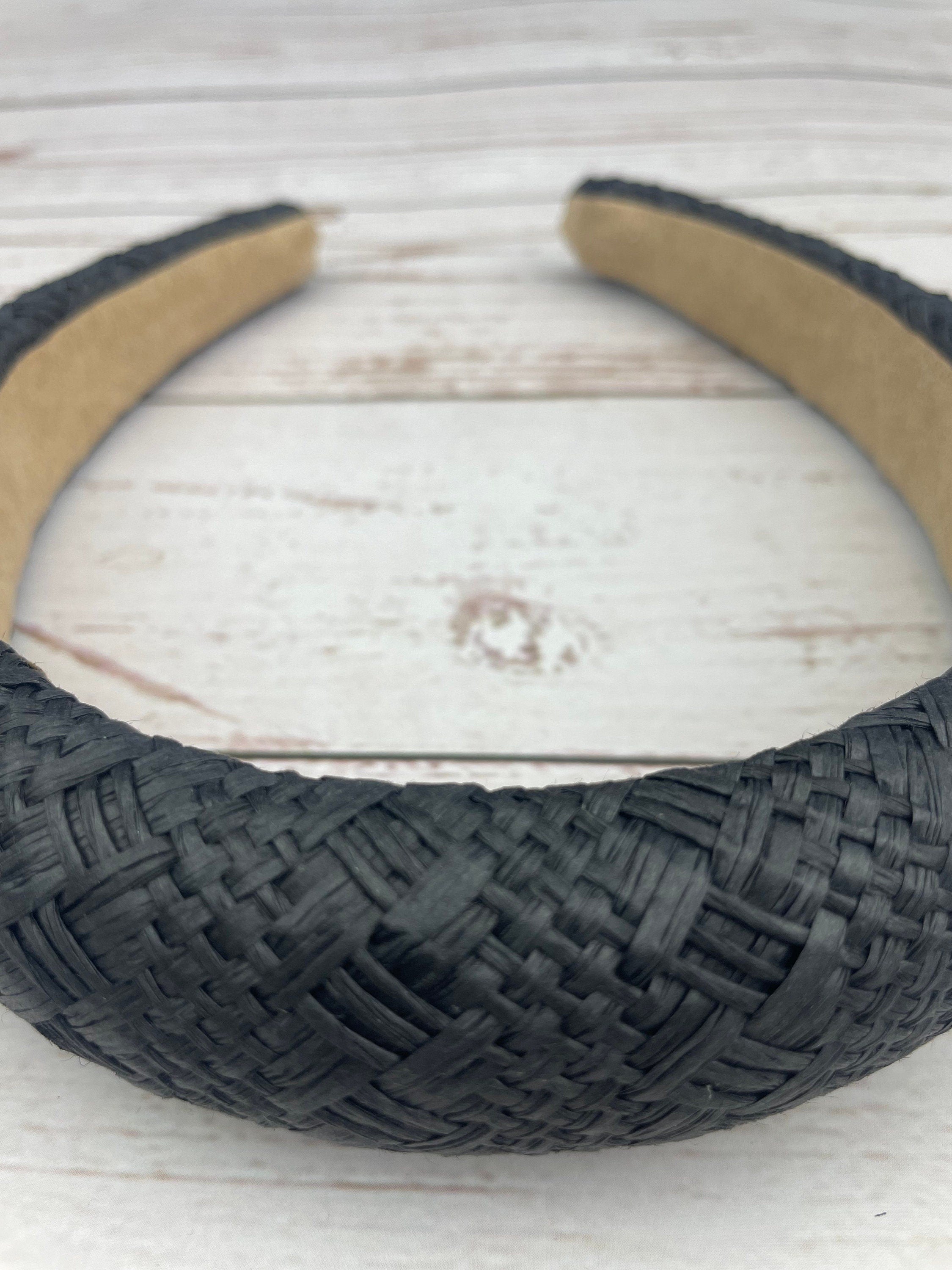 Black Color Straw Padded Headband, Bohemian Headband, Wide Headband, Dark Color Raffia Padded Hairband, Straw Weaving Headband