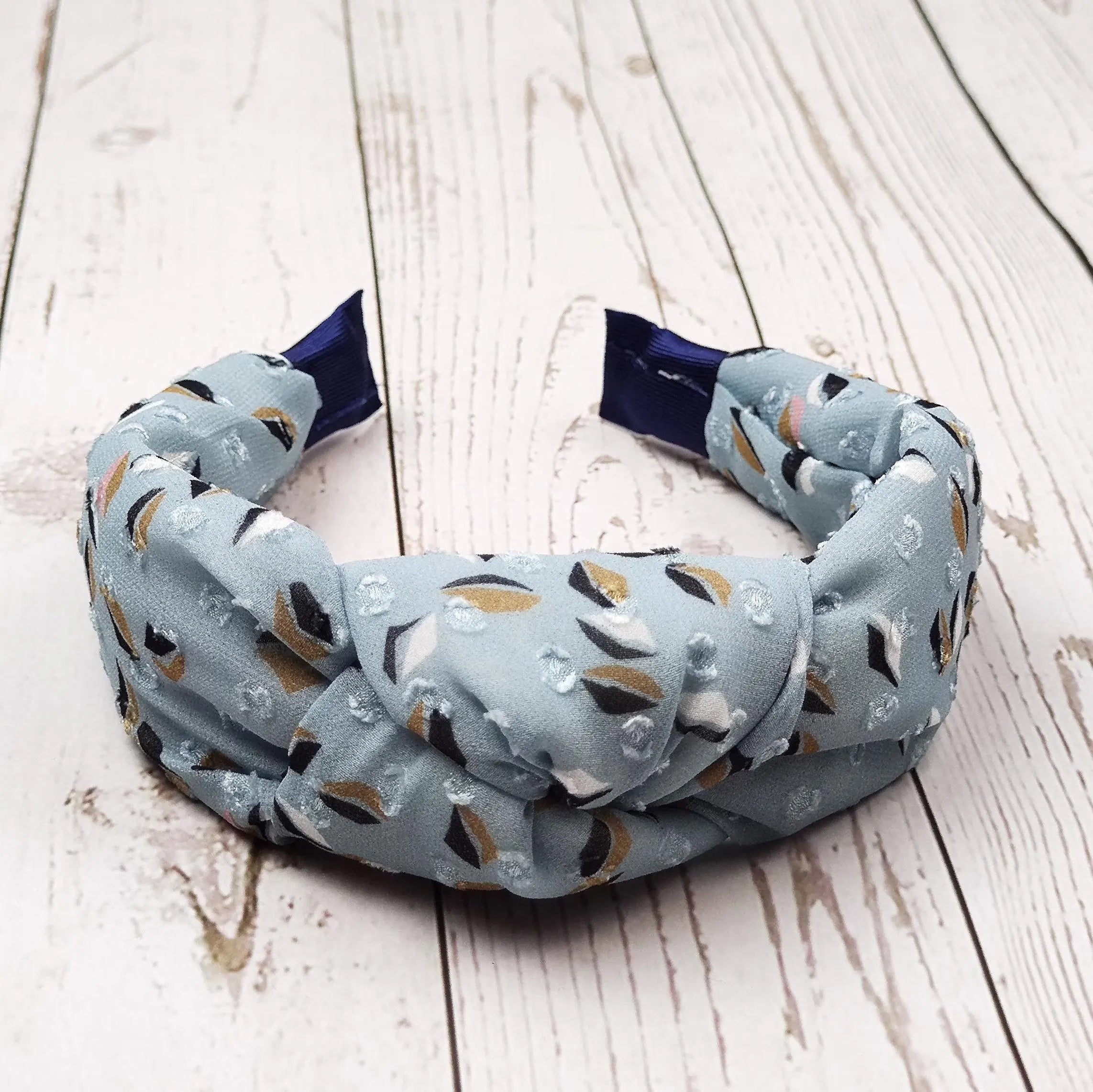 Baby Blue Geometric Pattern Headband - Fashionable Women's Classic Hairband with Cloud Blue Padding and Wide Design