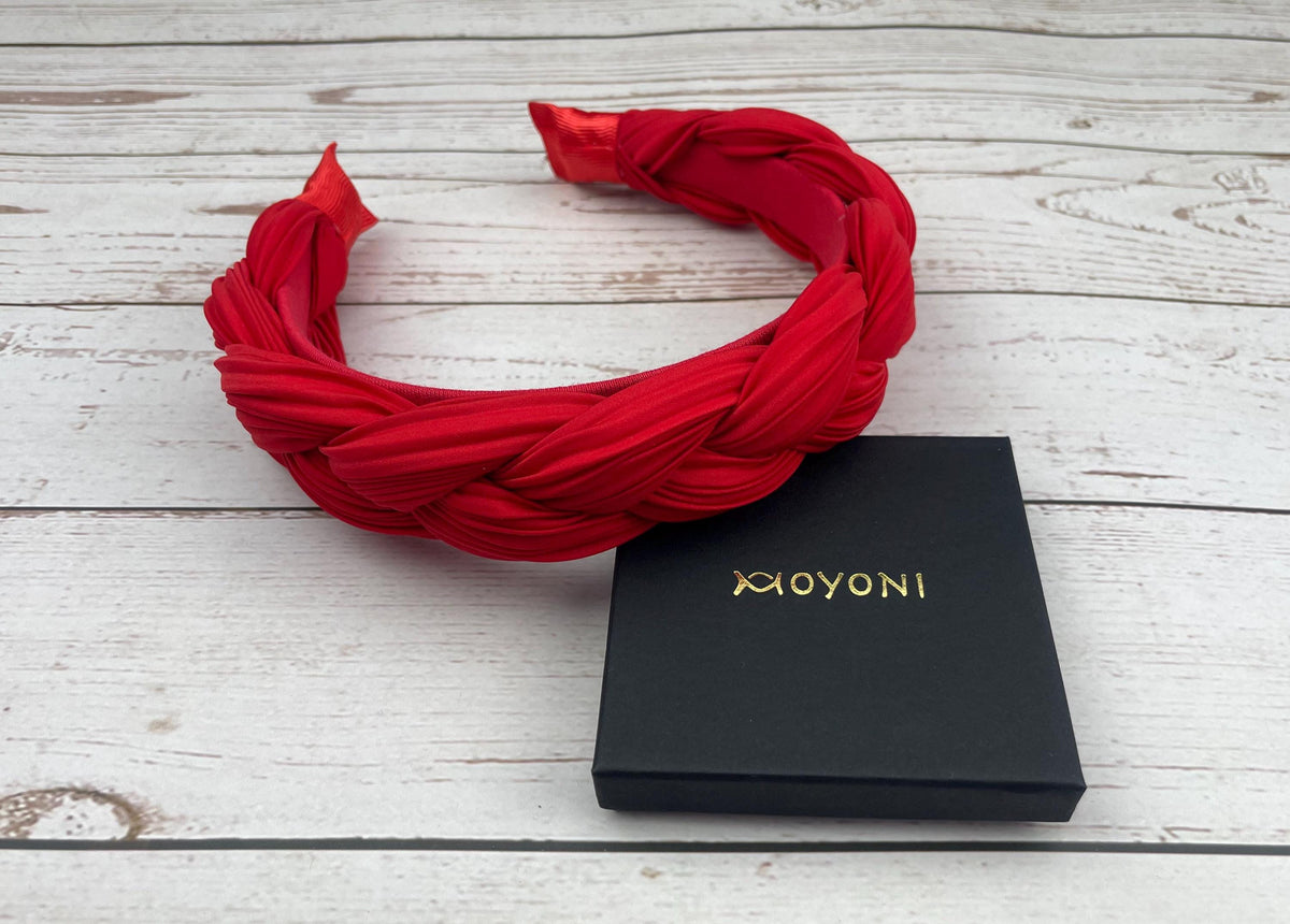 Red Satin Braided Headband, Padded Knotted Alice Band, Wedding Hair Accessory