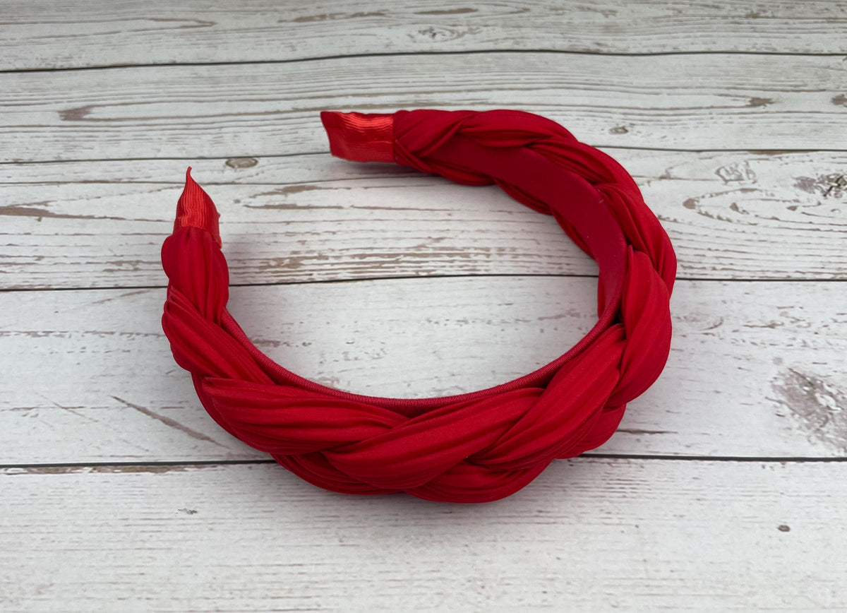Red Satin Braided Headband, Padded Knotted Alice Band, Wedding Hair Accessory