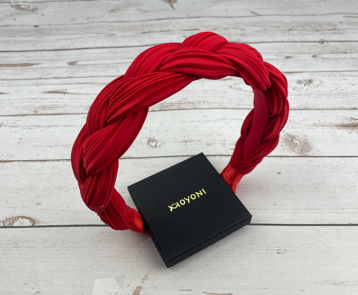 Red Satin Braided Headband, Padded Knotted Alice Band, Wedding Hair Accessory
