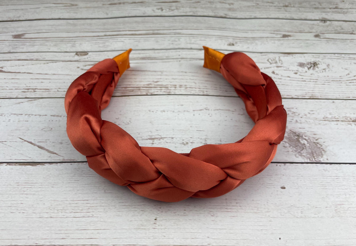 Terracotta Satin Braided Headband, Padded Alice Band, Autumn Wedding Guest Hair Accessory