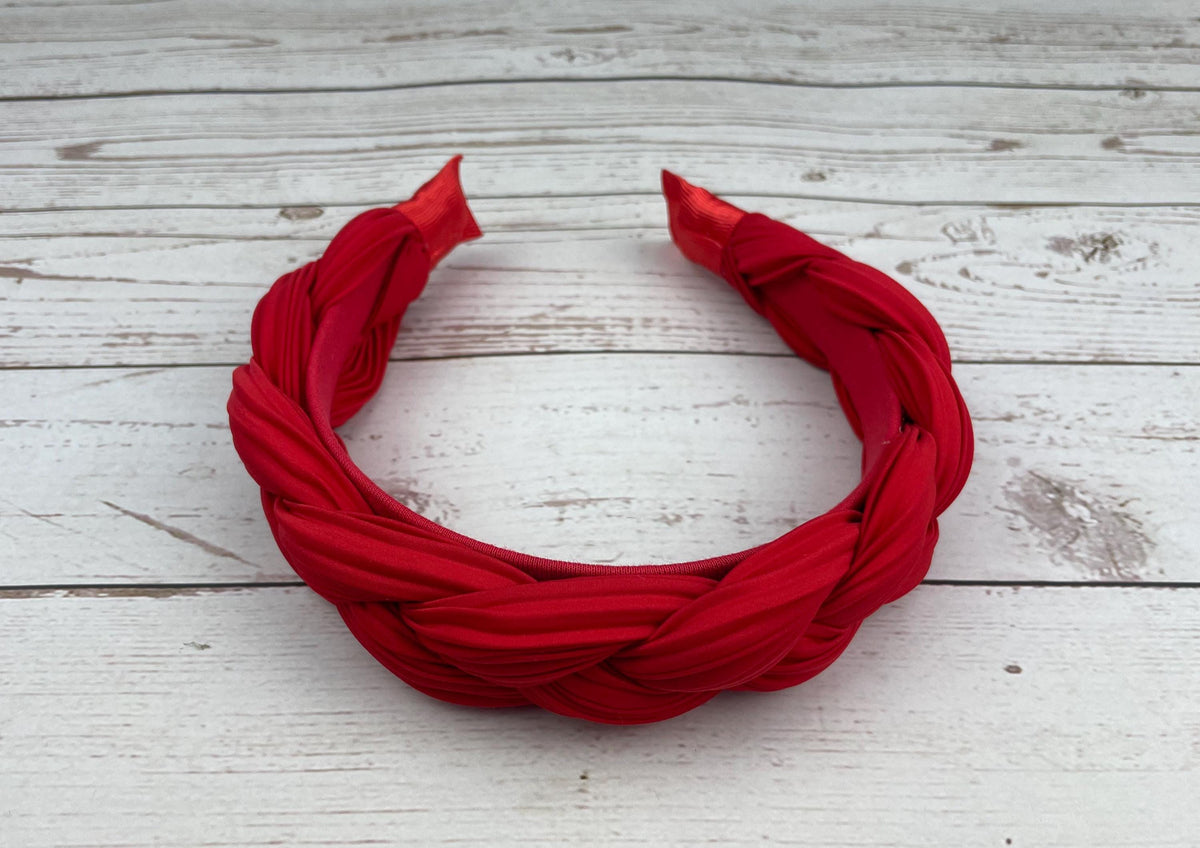 Red Satin Braided Headband, Padded Knotted Alice Band, Wedding Hair Accessory