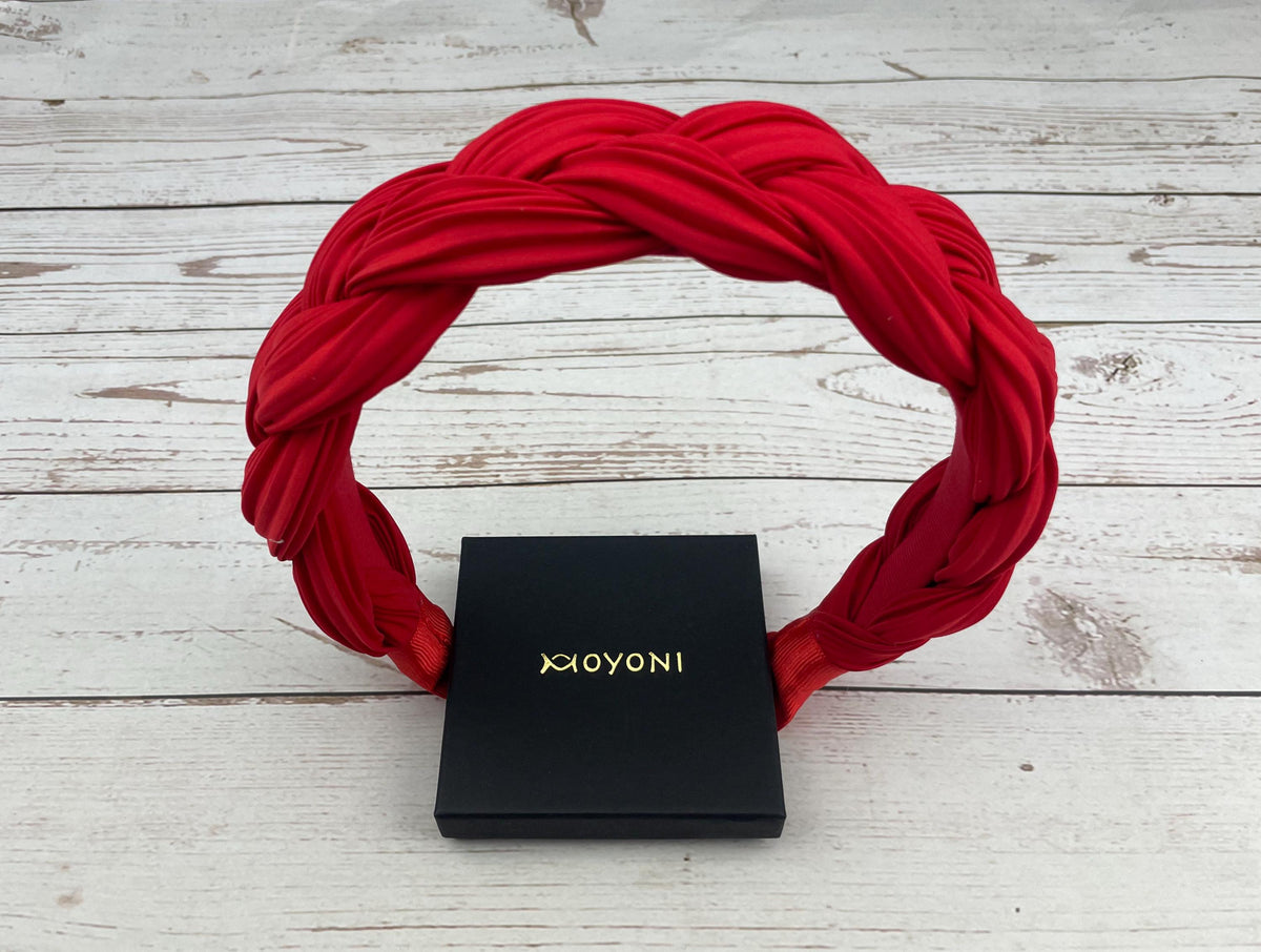 Red Satin Braided Headband, Padded Knotted Alice Band, Wedding Hair Accessory