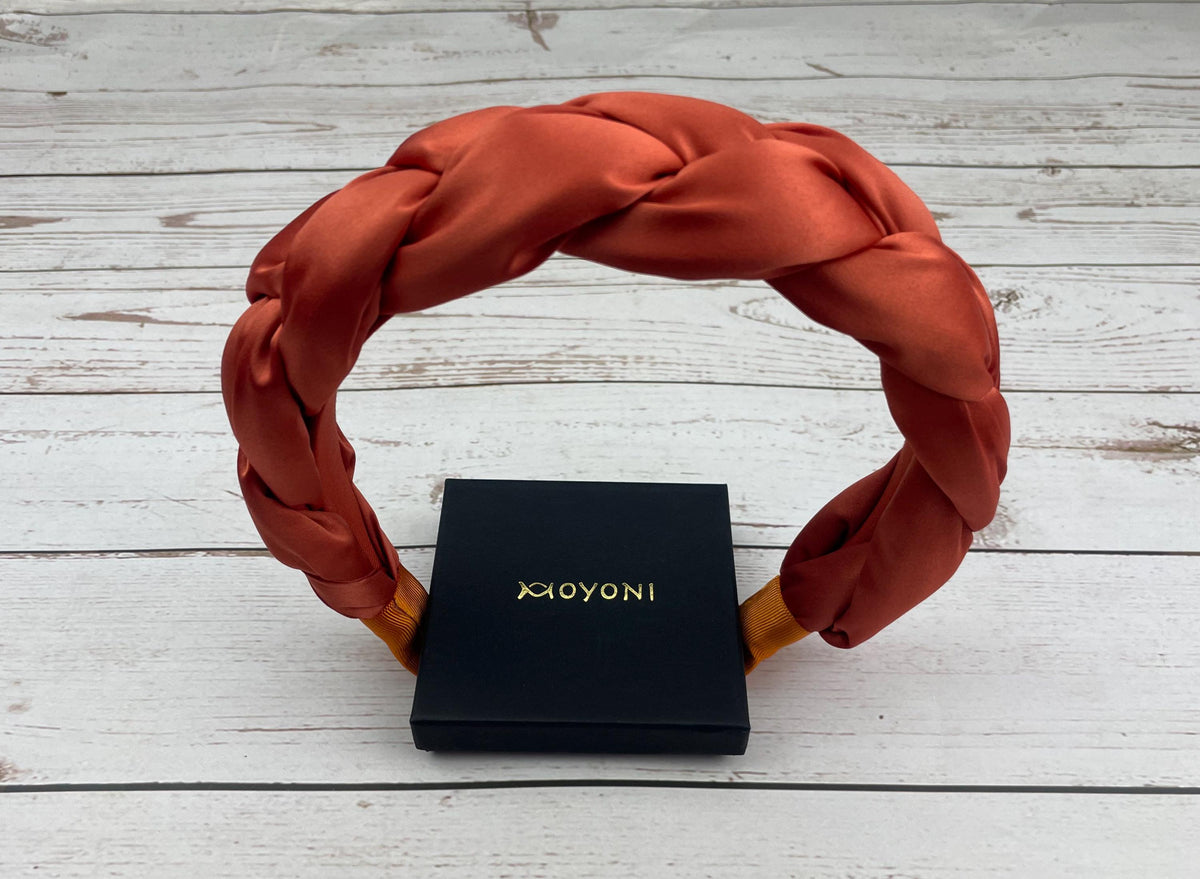 Terracotta Satin Braided Headband, Padded Alice Band, Autumn Wedding Guest Hair Accessory