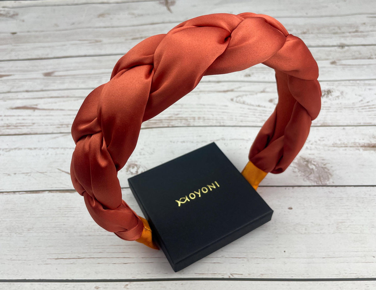 Terracotta Satin Braided Headband, Padded Alice Band, Autumn Wedding Guest Hair Accessory