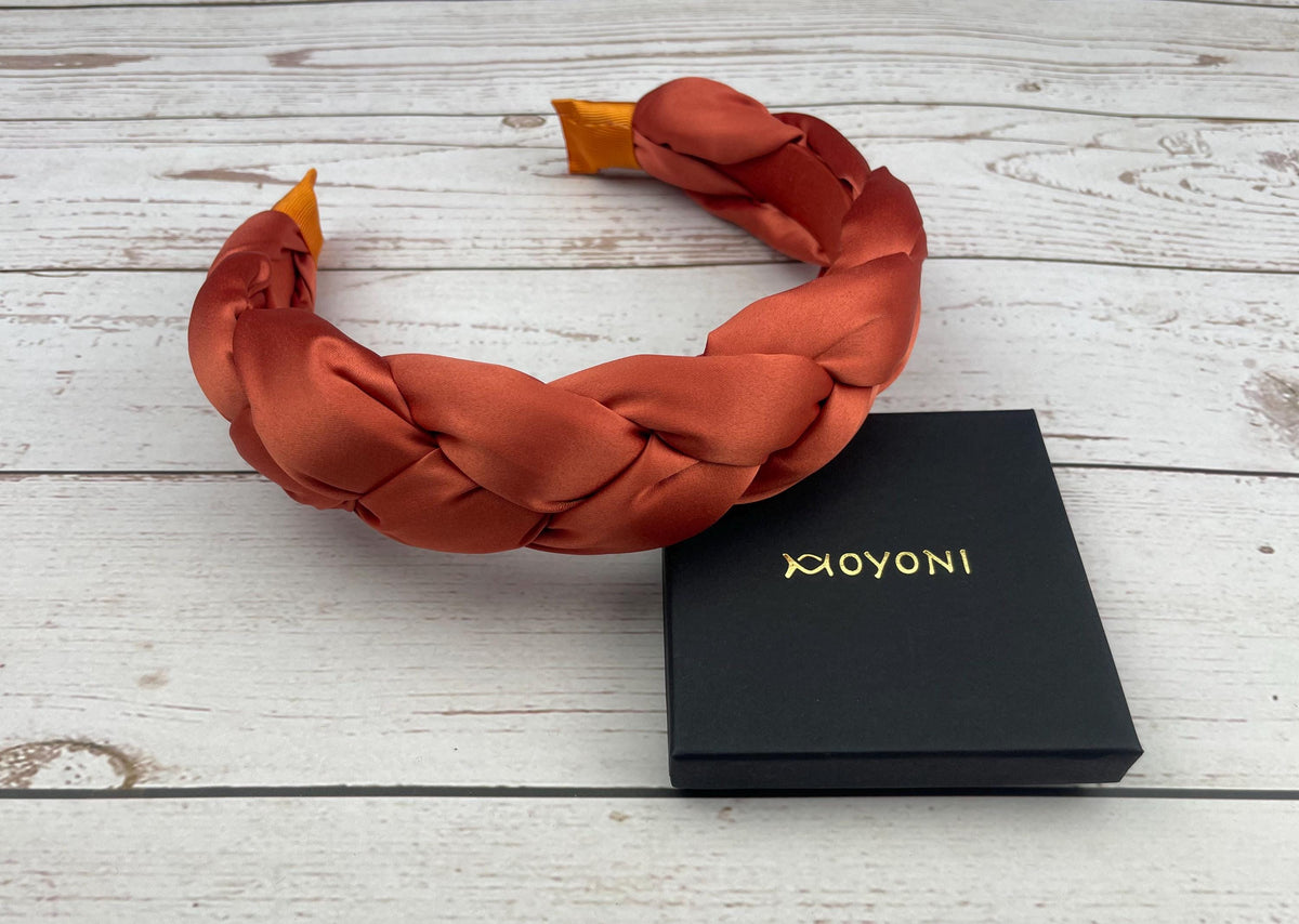 Terracotta Satin Braided Headband, Padded Alice Band, Autumn Wedding Guest Hair Accessory