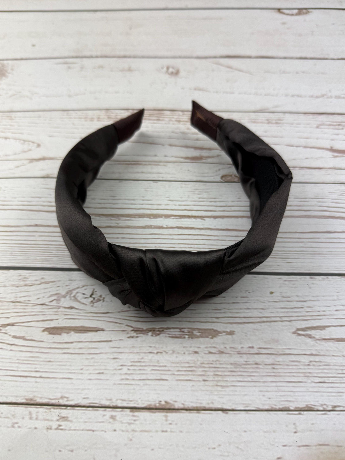 Dark Brown Satin Knotted Headband, Padded Alice Band for Women