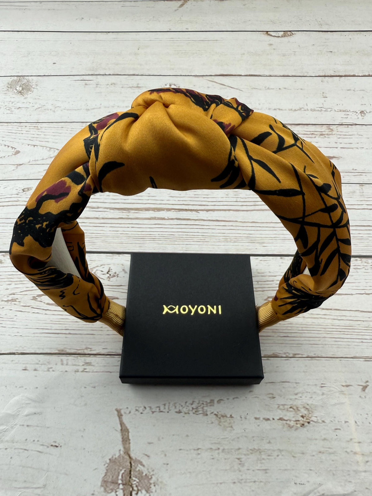 Mustard Yellow Floral Knot Headband: Satin Padded Turban - Handmade