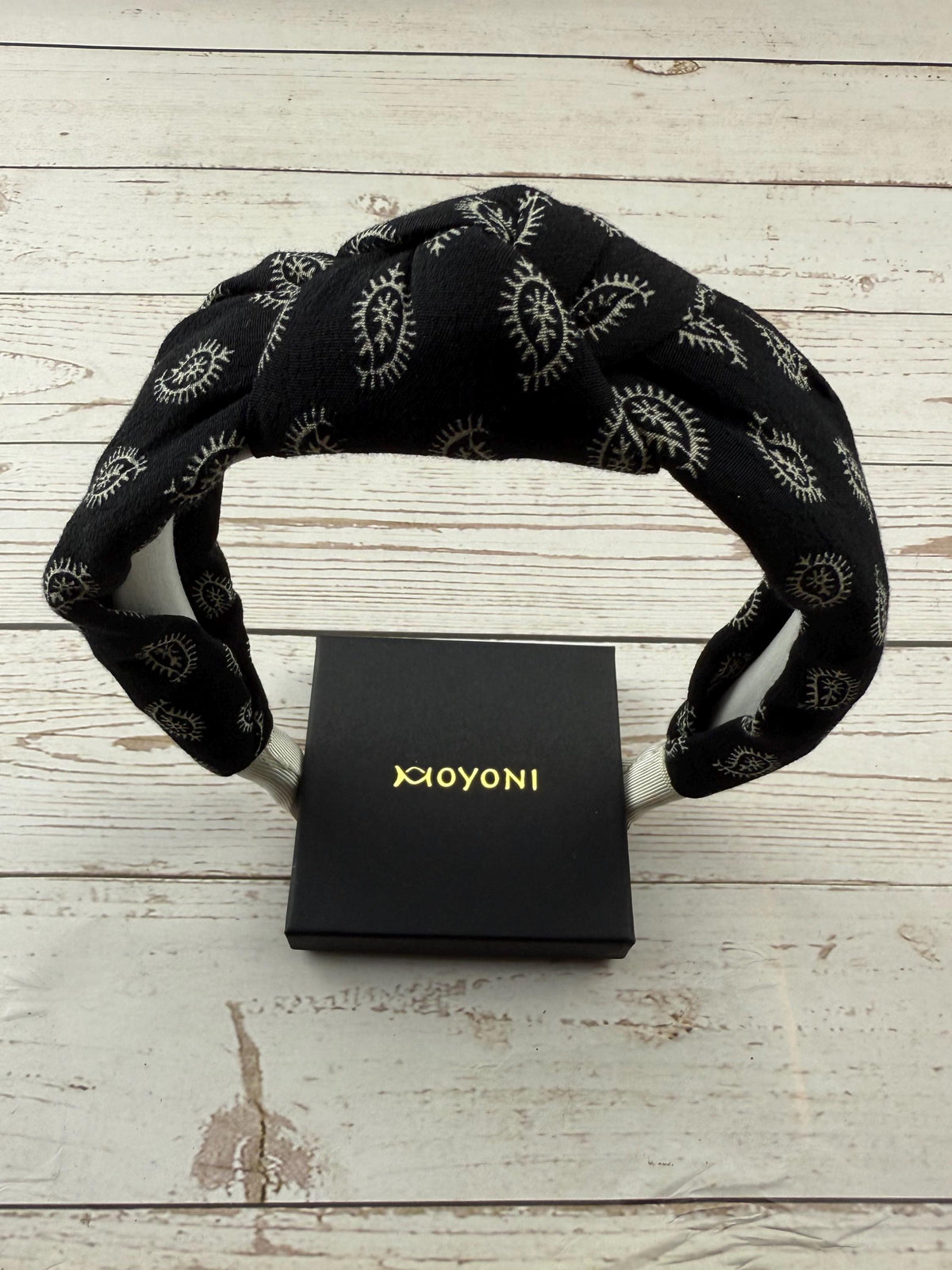 Black Knot Headband: Embroidered Eye Pattern, Boho Turban