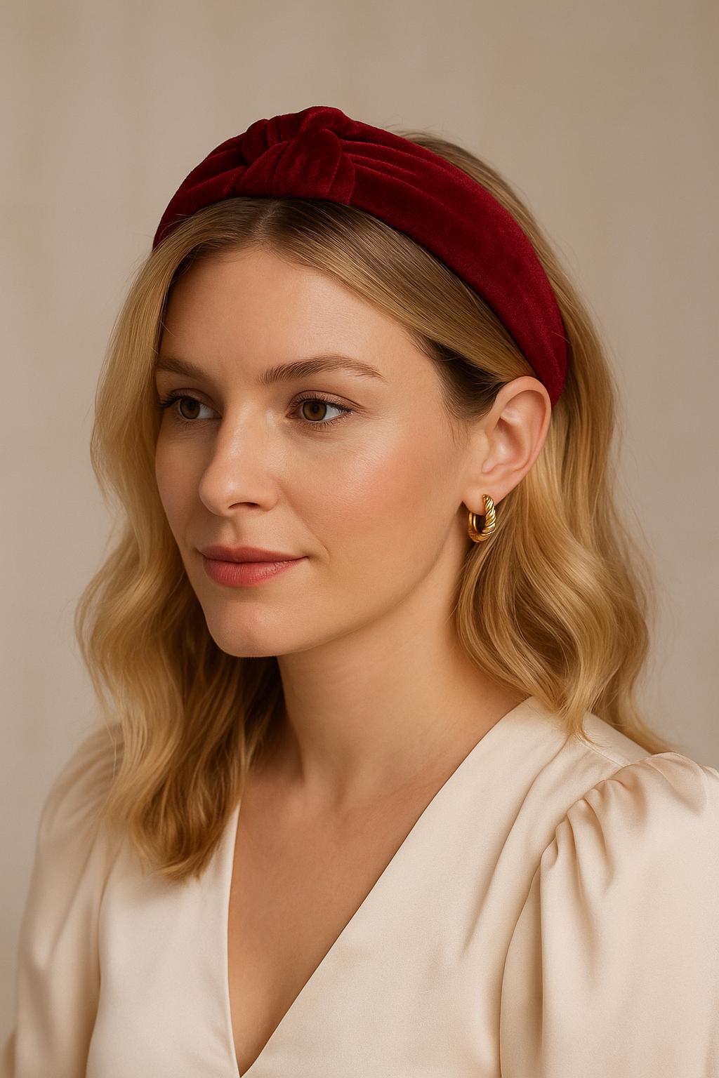 Red Velvet Knot Headband: Padded Turban Style Hair Accessory