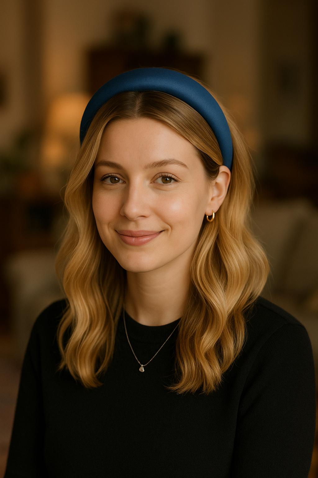 Navy Blue Satin Padded Headband, Dark Blue Alice Band, Classic Padded Hairband for Women, Wedding Guest Hair Accessory, Gift for Her